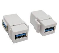 zdyCGTime USB 3.0 Keystone Jack Inserts, (2 Unidades) 90 Grados ángulo Derecho USB 3.0 adaptadores Hembra a Hembra Conector para Placa de Pared Panel de Salida, Color Blanco