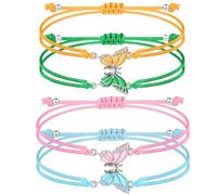 ZEACCT 4 Piezas Pulseras de la Amistad con Dije de Mariposa, Pulseras de Pareja para Novios, Hermanas y Amigos Regalo de Cumpleaños con Sentimiento