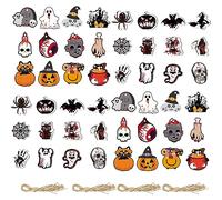 ZEACCT 48 Piezas Halloween de Adornos, Adornos Colgantes de Halloween, Colgantes de Calabaza, Fantasmas, Bruja, Murciélago, Araña Decoración, con Cuerdas, para Halloween Decoración de Arboles, Fiesta