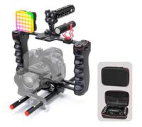 Zeadio Kit de Rig de Video, Jaula para Cámara con Luz de Video RGB, Micrófono, Asa Superior, Guía para Varilla, Varillas de Extensión y Estuche de Transporte para Filmación, Vlogging, Grabación, etc