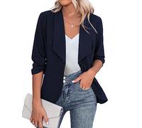 Zeagoo Blazer Elegante, Chaqueta de Mujer de Manga 3/4 para Negocios, Corte Ajustado, con Solapa, Blazer Casual, Trabajo, Tallas S-3XL, Azul Marino, XXL