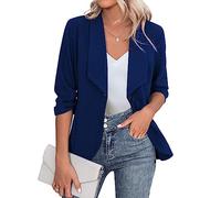 Zeagoo Blazer Elegante, Chaqueta de Mujer de Manga 3/4 para Negocios, Corte Ajustado, con Solapa, Blazer Casual, Trabajo, Tallas S-3XL, Azul, XXXL