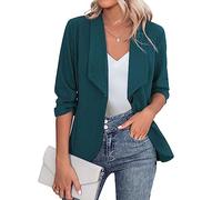 Zeagoo Blazer Elegante, Chaqueta de Mujer de Manga 3/4 para Negocios, Corte Ajustado, con Solapa, Blazer Casual, Trabajo, Tallas S-3XL, Verde Oscuro, XL