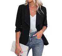 Zeagoo Blazer Elegante Chaqueta de Mujer de Manga 3/4 para Negocios, Corte Ajustado, con Solapa, Blazer Casual, Trabajo, Tallas S-3XL, Negro, S