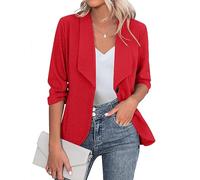 Zeagoo Blazer Elegante, Chaqueta de Mujer de Manga 3/4 para Negocios, Corte Ajustado, con Solapa, Blazer Casual, Trabajo, Tallas S-3XL, Rojo, S