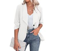 Zeagoo Blazer Elegante, Chaqueta de Mujer de Manga 3/4 para Negocios, Corte Ajustado, con Solapa, Blazer Casual, Trabajo, Tallas S-3XL, Blanco, XXL
