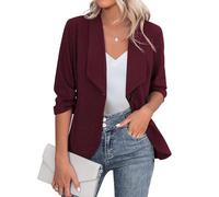 Zeagoo Blazer Elegante, Chaqueta de Mujer de Manga 3/4 para Negocios, Corte Ajustado, con Solapa, Blazer Casual, Trabajo, Tallas S-3XL, borgoña, M