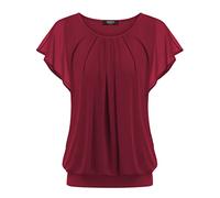 Zeagoo Blusa para Mujer de Batwing, de Manga Corta, túnica, Flores, Malla, Cuello Redondo, Camiseta, Blusa, borgoña, L
