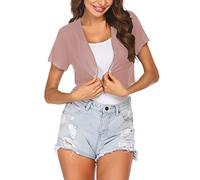 Zeagoo Bolero de Mujer de Gasa de Manga Corta, Chaqueta de Bolero, Festiva, Elegante, Ligera, Transparente, Abierta, cárdigan para Verano, Rosa., M