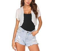Zeagoo Bolero de Mujer de Gasa de Manga Corta, Chaqueta de Bolero, Festiva, Elegante, Ligera, Transparente, Abierta, cárdigan para Verano, Blanco, L