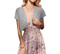 Zeagoo Bolero de Mujer de Gasa de Manga Corta, Chaqueta de Bolero, Festiva, Elegante, Ligera, Transparente, Abierta, cárdigan para Verano, Gris, L