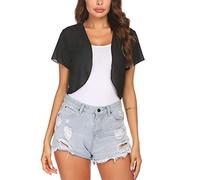Zeagoo Bolero de Mujer de Gasa de Manga Corta, Chaqueta de Bolero, Festiva, Elegante, Ligera, Transparente, Abierta, cárdigan para Verano, Negro, L