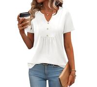 Zeagoo Camisa básica informal de manga corta para verano, elegante, holgada, blanco, M