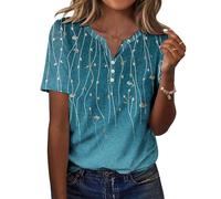 Zeagoo Camisa Mujer Verano con Cuello V Manga Corta Camisetas Moda Casual Túnica Blusas Elegantes Basicas T-Shirt Ligero Elástica Tops Azul Verdoso XXL