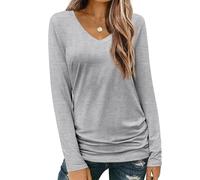 Zeagoo Camiseta larga para mujer, cuello en V, manga larga, elegante, holgada, Gris#, XL