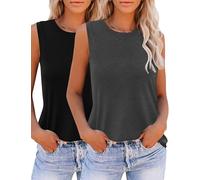 Zeagoo Camiseta sin mangas para mujer, camiseta básica de verano, cuello redondo, parte superior, chaleco monocolor, Pack de 2 Negro/Gris Oscuro, M