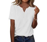 Zeagoo Camisetas Mujer Verano Manga Corta con Cuello V Blusas Moda Casual Color Sólido Camisa Ligero Elástica Tops Elegante Basicas T-Shirt Blanco XL