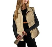 Zeagoo Chaleco Acolchado Mujer Invierno Sin Mangas Chalecos de Plumas Casual Ligero Chaqueta Otoño Térmico Gilet con Bolsillos y Cremallera Cachi L