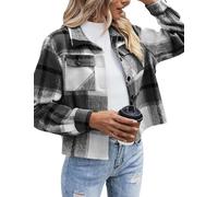 Zeagoo Chaqueta a Cuadros para Mujer Shacket de Manga Larga abrigo de Franela Chaqueta Corta de Transición Chaquetas de Otoño para Mujer Negro M