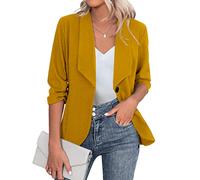 Zeagoo Chaqueta Abierta para Mujer, Larga, Elegante, para Traje de Negocios, Manga 3/4, Amarillo Curry, XL, XL