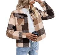 Zeagoo Chaqueta Corta a Cuadros para Mujer Shacket abrigo Chaqueta de Otoño Invierno Chaqueta de Transición Camisa de Franela Caqui 798 XXL