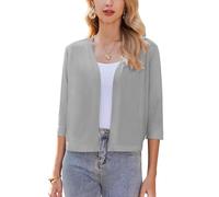 Zeagoo Chaqueta de punto elegante para mujer, chaquetilla corta estilo bolero de manga 3/4, chaqueta para fiesta con abertura frontal, rebeca corta S-XXL, gris, L