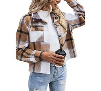 Zeagoo Chaquetas de Otoño para Mujer Camisa de Leñador a Cuadros Chaqueta Corta a Cuadros Camisa de Franela de Invierno Shacket abrigo Marrón Talla XL