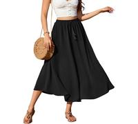Zeagoo Falda Larga para Mujer Cintura Alta Falda Elegante de Malla con Cordón Casual Midi Falda Negra de Tul Primavera Talla M