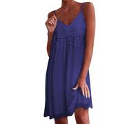 Zeagoo Robe de Plage Bohémienne Femme Décolleté en V Robe d'Été Avec Franges Sans Manches Bleu Marine S