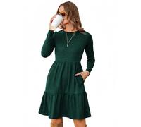 Zeagoo Señoras Vestido de Punto Elegante Vestido Casual de Un Color Manga Larga Longitud de la Rodilla Suéter-Vestido de Tejido Cuello Redondo Una Línea Suave Cómodo Jersey-Vestido Verde XL