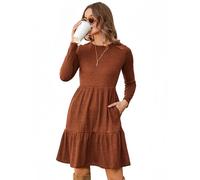 Zeagoo Señoras Vestido de Punto Elegante Vestido Casual de Un Color Manga Larga Longitud de la Rodilla Suéter-Vestido de Tejido Cuello Redondo Una Línea Suave Cómodo Jersey-Vestido Caramel XL