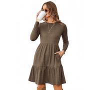 Zeagoo Señoras Vestido de Punto Elegante Vestido Casual de Un Color Manga Larga Longitud de la Rodilla Suéter-Vestido de Tejido Cuello Redondo Una Línea Suave Cómodo Jersey-Vestido Marrón XL