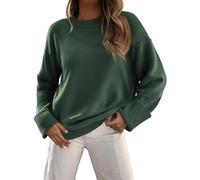 ZEAGOO Suéter de gran tamaño para mujer, cuello redondo, manga larga, holgado, monocolor, otoño, invierno, tallas S-XXL, Verde Militar, L
