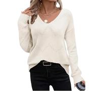 Zeagoo Suéter para Mujer Manga Larga de Punto Elegante Cuello en V de Otoño Acalado Tejido Básico de Invierno con Diseño de Trenzas Beige L