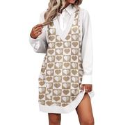 Zeagoo Suéter tipo chaleco para mujer, diseño de vestido, suéter de punto, suéter con cuello en V, vestido sin mangas con bolsillos, Corazón Caqui, XL