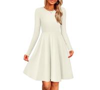 Zeagoo Vestido Punto para Mujer Invierno Cuello Redondo con Manga Larga Vestidos de Jersey Otoño Básico A-Line Vestido Beige M