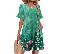 Zeagoo - Vestidos de mujer de manga corta para primavera, línea A, túnica corta, estilo boho, mini vestidos con bolsillos y volantes, vestido de verano, S-XXL, S
