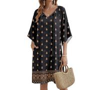 Zeagoo Vestidos de verano para mujer, vestido de playa, bohemio, túnica, con bolsillos, hasta la rodilla, vestidos de verano, vestidos florales ligeros, Impresión negra-03, S