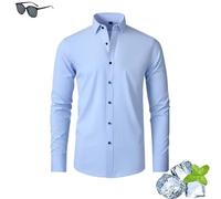 Zealburst Camisa elástica, no necesita planchado, no se arruga, camisas Zealburst, camisa informal para hombre, sin arrugas, camisa elástica (azul claro, L)