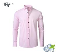Zealburst Camisa elástica, no necesita planchado, no se arruga, camisas Zealburst, camisa informal para hombre, sin arrugas, camisa elástica (rosa, S)