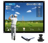 ZEALFEEL Pantalla de impacto de simulador de golf de 9 x 7 pies para entrenamiento, 14 agujeros de ojales, pantalla de proyector duradera con 10 cuerdas elásticas, pantalla de impacto de 2 capas para