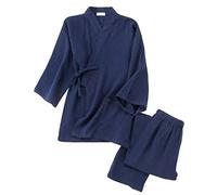 ZEALMAX Kimono japonés para hombre y mujer, pijama de lino y algodón, ropa informal para el hogar, conjunto de tops y pantalones, Multicolor, Talla única
