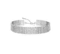 Zealmer Gargantilla de diamantes de imitación plateados, gargantilla de diamantes de imitación de cristal, collar chapado en oro, joyería de regalo para mujer, novia, boda, dama de honor, 12.4 inches