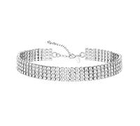 Zealmer Gargantilla de diamantes de imitación plateados, gargantilla de diamantes de imitación de cristal, collar chapado en oro, joyería de regalo para mujer, novia, boda, dama de honor, 12.4 inches
