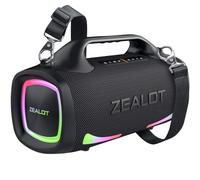 Zealot Altavoz Bluetooth Potente 100W con Luz LED, Altavoz Exterior Inalámbrico, Bluetooth 5.3 y IPX6 Impermeable, Sonido Estéreo para Fiesta, Entrada USB/AUX/TF, Negro