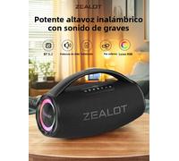 ZEALOT-S97 Altavoz Bluetooth de Alta Potencia de 80W, Portátil, con Luces RGB de Colores, Resistente al Agua, Subwoofer Inalámbrico, Sonido Envolvente Estéreo 360, TWS, FM Black