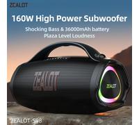 ZEALOT S98 160W Altavoz Bluetooth portátil de gran potencia inalámbrico TWS Subwoofer Altavoz Bluetooth impermeable calidad HIFI móvil Black