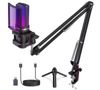 zealsound Gaming micrófonos USB, micrófono Condensador RGB, micrófono PC, Soporte con Brazo, cardioide, Silencio, Youtube/Zoom, transmisión en Vivo, en línea, Android/Windows/macOS/para PS 4&5
