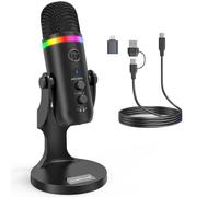 zealsound Micrófono Condensador USB K66 RGB para PC, portátil y móvil. Plug&Play, con reducción Ruido, Silencio, Ganancia y Eco, Ideal para Streaming, Gaming, Podcast, ASMR y grabación