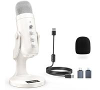 zealsound Micrófono de Condensador, Asmr micrófono, micrófonos Plug & Play para PS 4&5, Control de Ganancia de micrófono, botón de Silencio para TikTok, Podcast de Youtube en Mac y Windows, Perla